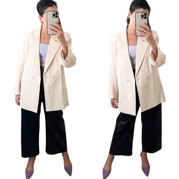 NWT Dorothee Schumacher Summer Cruise Double-Breasted Beige Linen Blazer Sz S - Picture 6 of 8